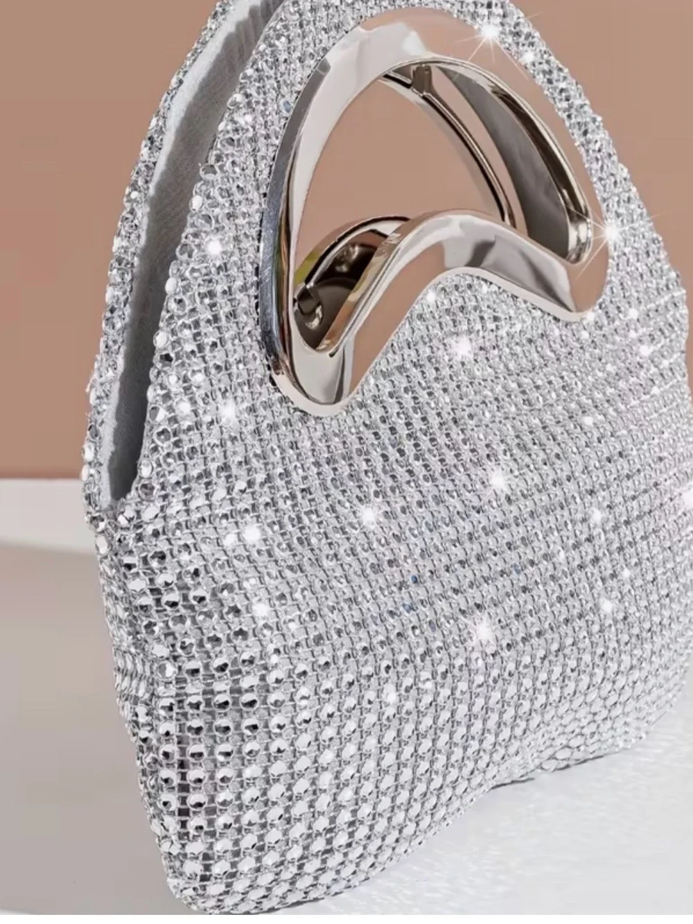 Silver Crystal Evening Bag - Women's Sparkle Clutch
